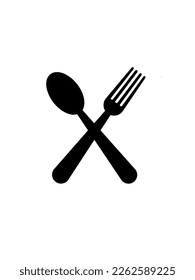 Spoon and fork emblem, vector illustration. Spoons and forks serve as eating aids. These tools are usually paired with a plate. Can be used as culinary symbols.