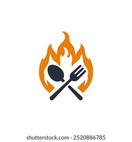 spoon fork fire meal restaurant logo vector illustration template design