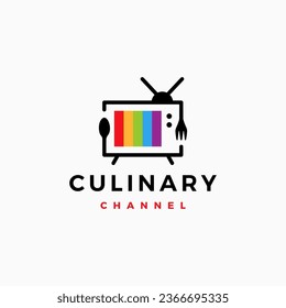 spok fork canal de alimentación televisión rev revisión culinaria logo icono vectorial