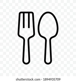 Spoon and fork food icon vector illustration isolated sign symbol - black and white style in transparent background.
