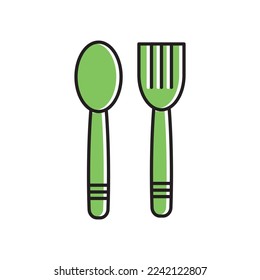 spoon and fork green vector illustration tool
