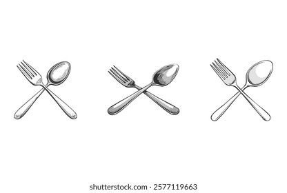 spoon and fork hand drawn three style