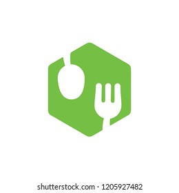 spoon fork hexagon logo vector