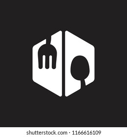 spoon fork hexagon symbol logo vector