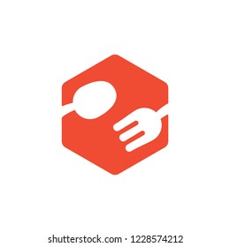 spoon fork hexagon symbol vector