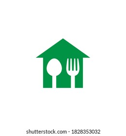 spoon and fork with house background for restaurant icon or symbol, healthy restaurant logo