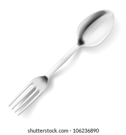 Spoon and fork hybrid.  Illustrations on white background for design