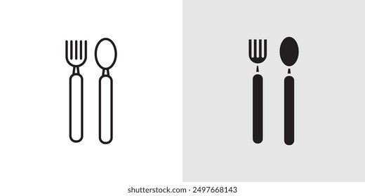Spoon and fork icon Black line art vector logo set