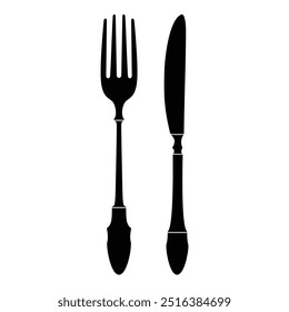 Spoon and fork icon black silhouette on white background