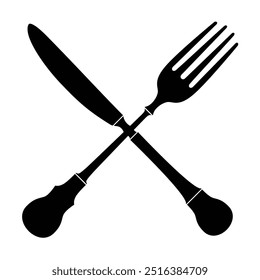 Spoon and fork icon black silhouette on white background