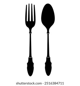 Spoon and fork icon black silhouette on white background