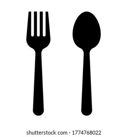 Spoon and fork Icon. Fork and spoon in black simple silhouette style icons. Vector illustration