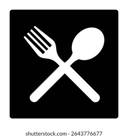 Spoon and Fork Icon in Black Square, Restaurant Logo Vector Design.