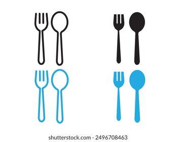 spoon and fork icon black and white vector outline sign