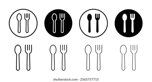 spoon and fork icon Black and white outline vector