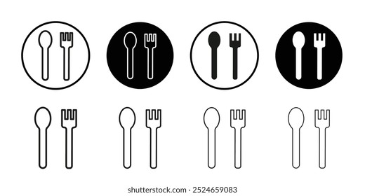 Cuchara y tenedor Icon Colección de Vector de contorno delgado plano