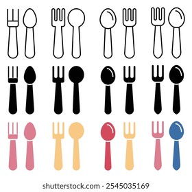 Colección de icono de cuchara y tenedor sobre fondo blanco