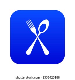 Spoon and fork icon digital blue for any design isolated on white vector illustration