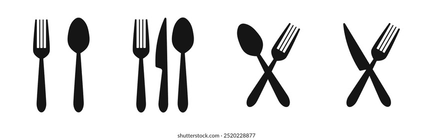 Icono de cuchara y tenedor. Símbolo de utensilios de comedor