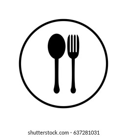 Spoon and fork icon. Flat design. Vector illustration. Black. 