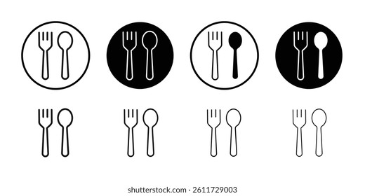 Spoon and fork icon Flat simple outline set