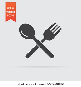 Spoon and fork icon in flat style isolated on grey background. For your design, logo. Vector illustration.