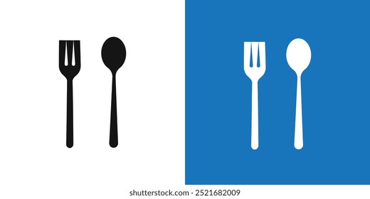 spoon and fork icon Flat vector set outline