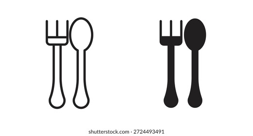 Ilustración de icono de cuchara y tenedor, Vector de línea delgada, signo de Diseño web,
