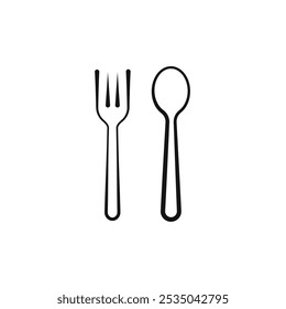 spoon and fork icon Isolated flat vector in outline