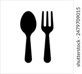 Spoon and fork icon isolated on white background.