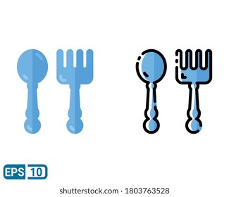 icono de cuchara y tenedor aislado en fondo blanco. ilustración vectorial en estilo de línea plana y rellena. EPS 10