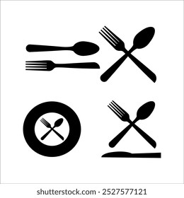 Spoon and fork icon isolated on white background.