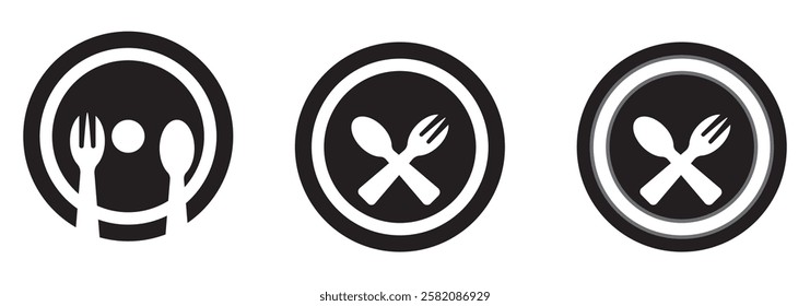 Spoon and fork icon isolated on white background.