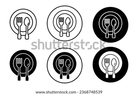 Spoon and fork Icon. Kitchenware culinary utensil symbol set. Spoon fork and knife made of stainless steel use in dinning vector. Dishware tool or equipment to eat food line logo.