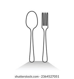 Spoon and fork Icon. Line drawing with editable stroke