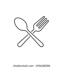 Spoon and fork icon in line style, restaurant business concept, vector illustration