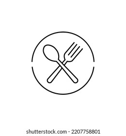 Spoon and fork icon in line style, restaurant business concept, vector illustration