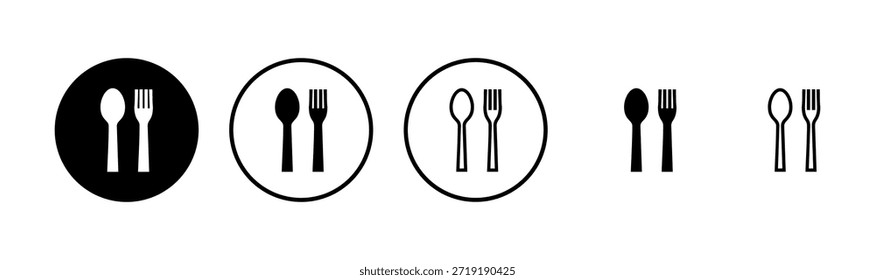 Diseño del logotipo del icono de la cuchara y del tenedor. Vector del icono de la cuchara, del tenedor y del cuchillo