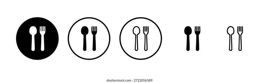 Diseño del logotipo del icono de la cuchara y del tenedor. Vector del icono de la cuchara, del tenedor y del cuchillo
