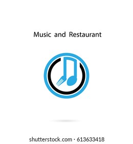 Spoon and fork icon with Musical note vector logo design template.Music and Restaurant Template Design.Design for greeting Card,Poster,Flyer,Cover,Brochure,Abstract background.Vector illustration