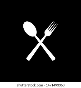 Spoon & Fork Icon On Black Background. Black Flat Style Vector Illustration