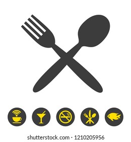 Spoon and fork icon on white background. Vector illustration