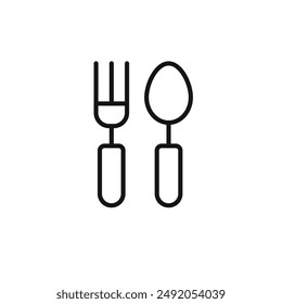 spoon and fork icon outline collection in black and on white background