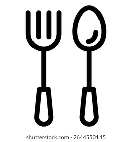 Spoon and fork icon outline set sign