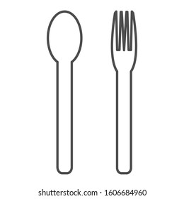 Spoon and fork icon with outline style vector 