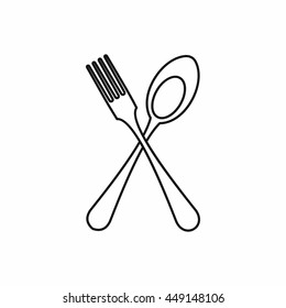 Spoon and fork icon in outline style isolated vector illustration