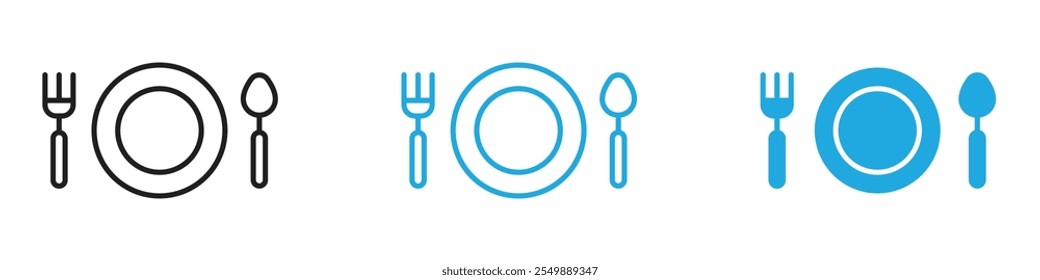 Spoon and fork icon Outline vector line set
