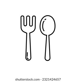 icono de cuchara y bifurcación sobre fondo blanco, estilo de línea, ilustración vectorial