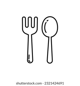 spoon and fork icon over white background, line style, vector illustration