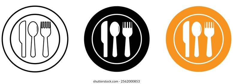 Spoon and fork icon with plate icon. menu symbol. Vector illustration eps 10.